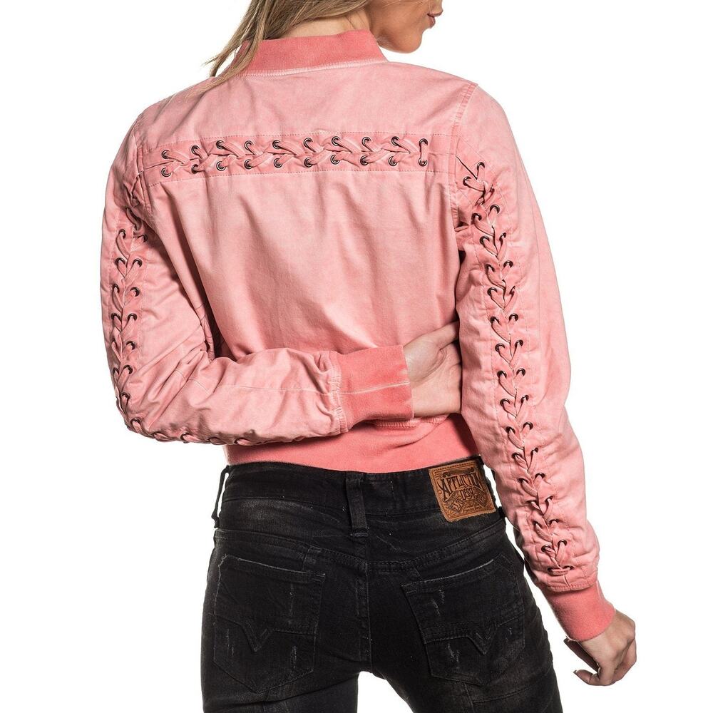 NWT Affliction Salmon Pink Lace Up Bomber Jacket - Medium